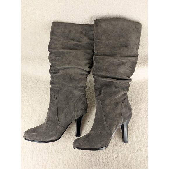 Sole Society Boots Womens 8.5 Gerii Slouchy Heels Knee High Gray Suede Pull On - Picture 3 of 11